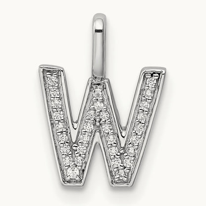 Diamond Letter W Initial Pendant, 14K White Gold