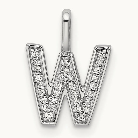 Diamond Letter W Initial Pendant, 14K White Gold