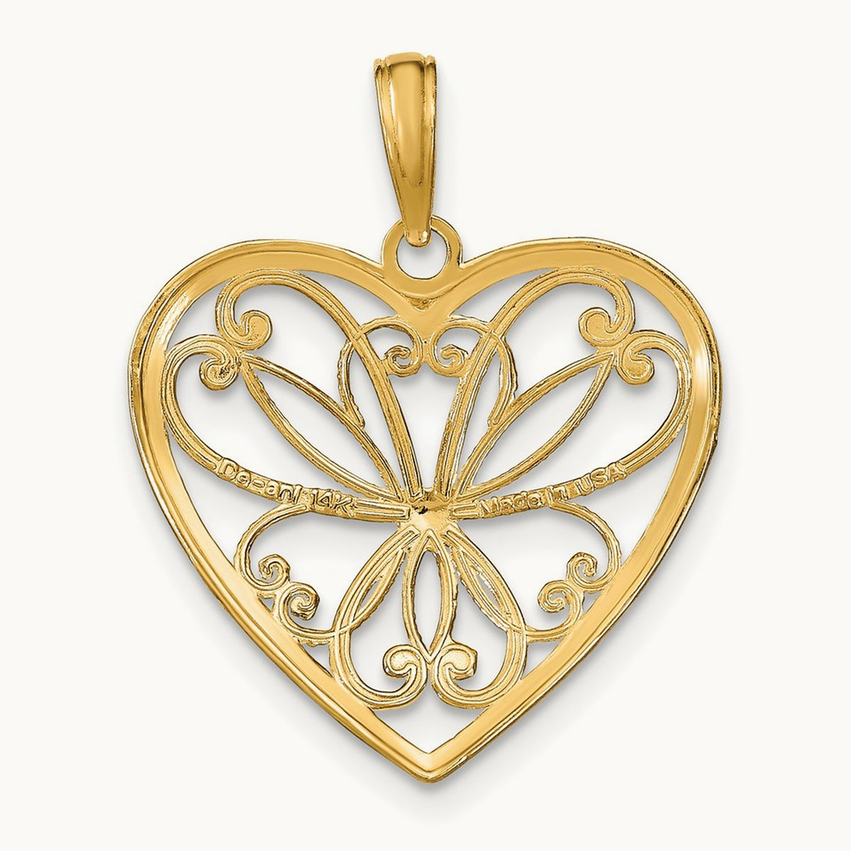 Filigree Heart Charm with rhodium — 24mm