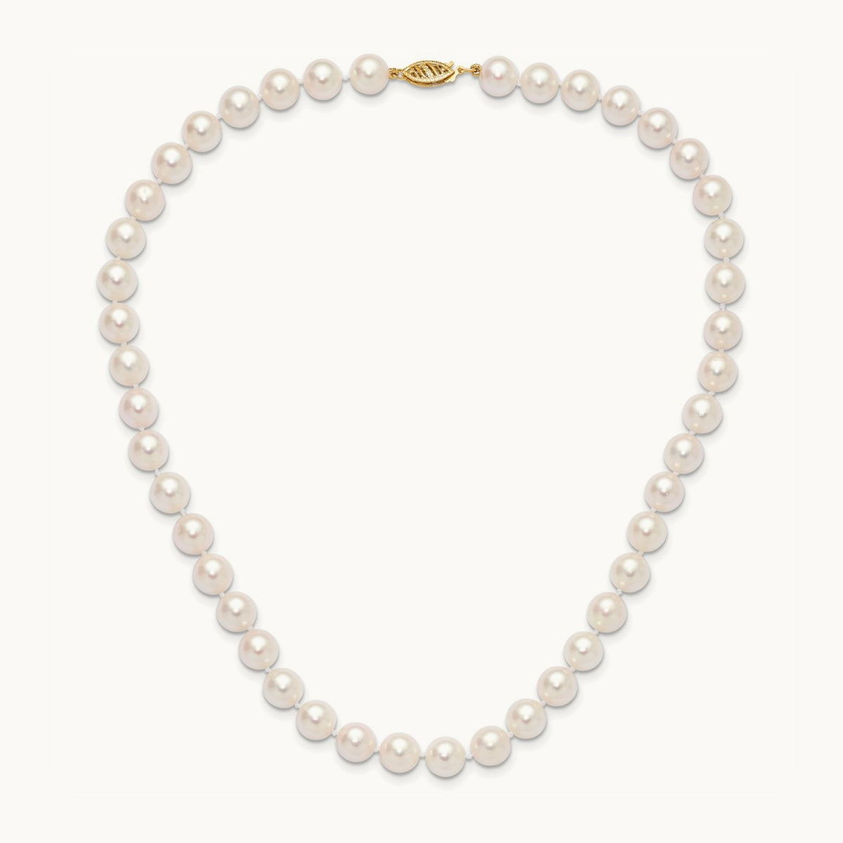 8- Round White Saltwater Akoya Cultured Pearl 16in Necklace, 9mm, 14K