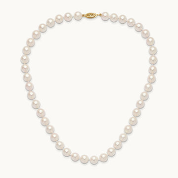 8- Round White Saltwater Akoya Cultured Pearl 16in Necklace, 9mm, 14K