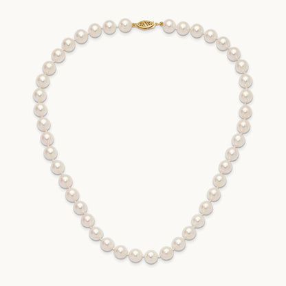 8- Round White Saltwater Akoya Cultured Pearl 16in Necklace, 9mm, 14K