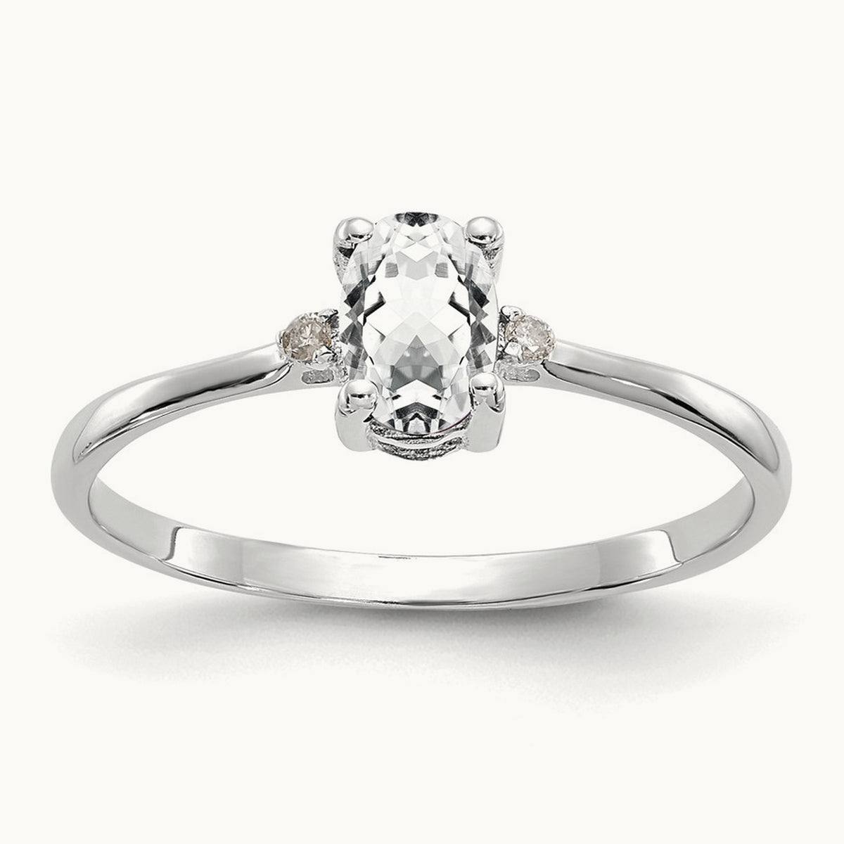 Diamond & Topaz Birthstone Ring — 14K White Gold, 6