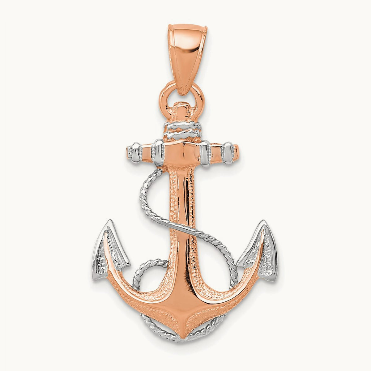 Anchor with Rope Pendant — 14K Rose Gold, 33mm