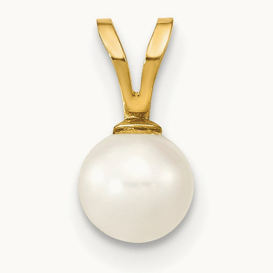 5- White Round Freshwater Cultured Pearl Pendant, 14K