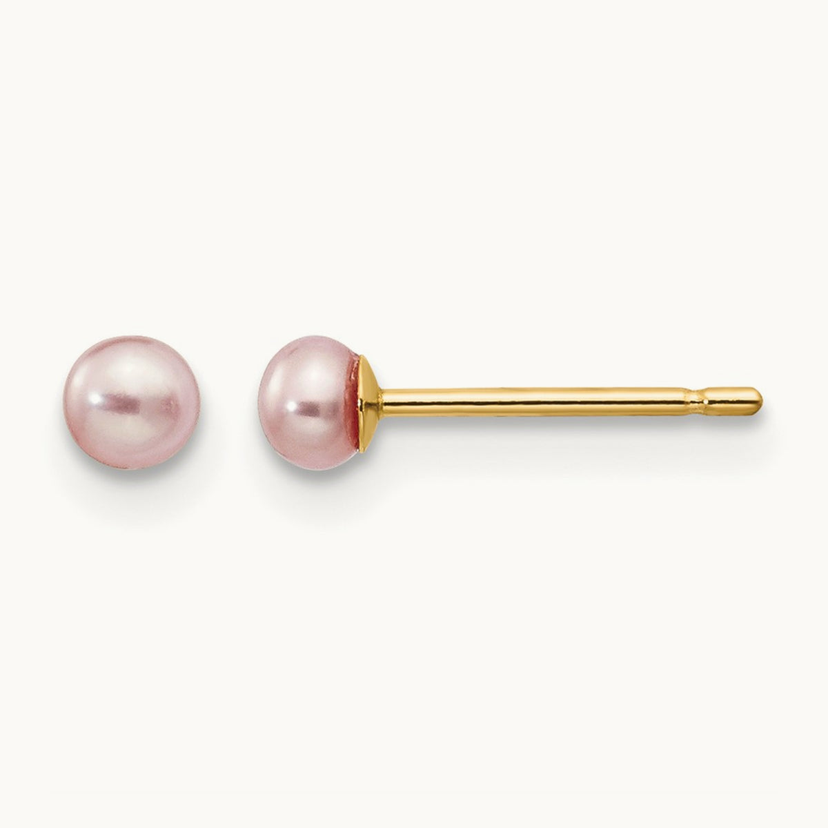 3- Purple Button Freshwater Cultured Pearl Stud Post Earrings, 4mm, 14K