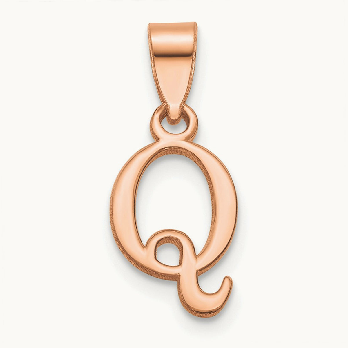 Polished Block Initial Pendant — 14K Rose Gold, Q