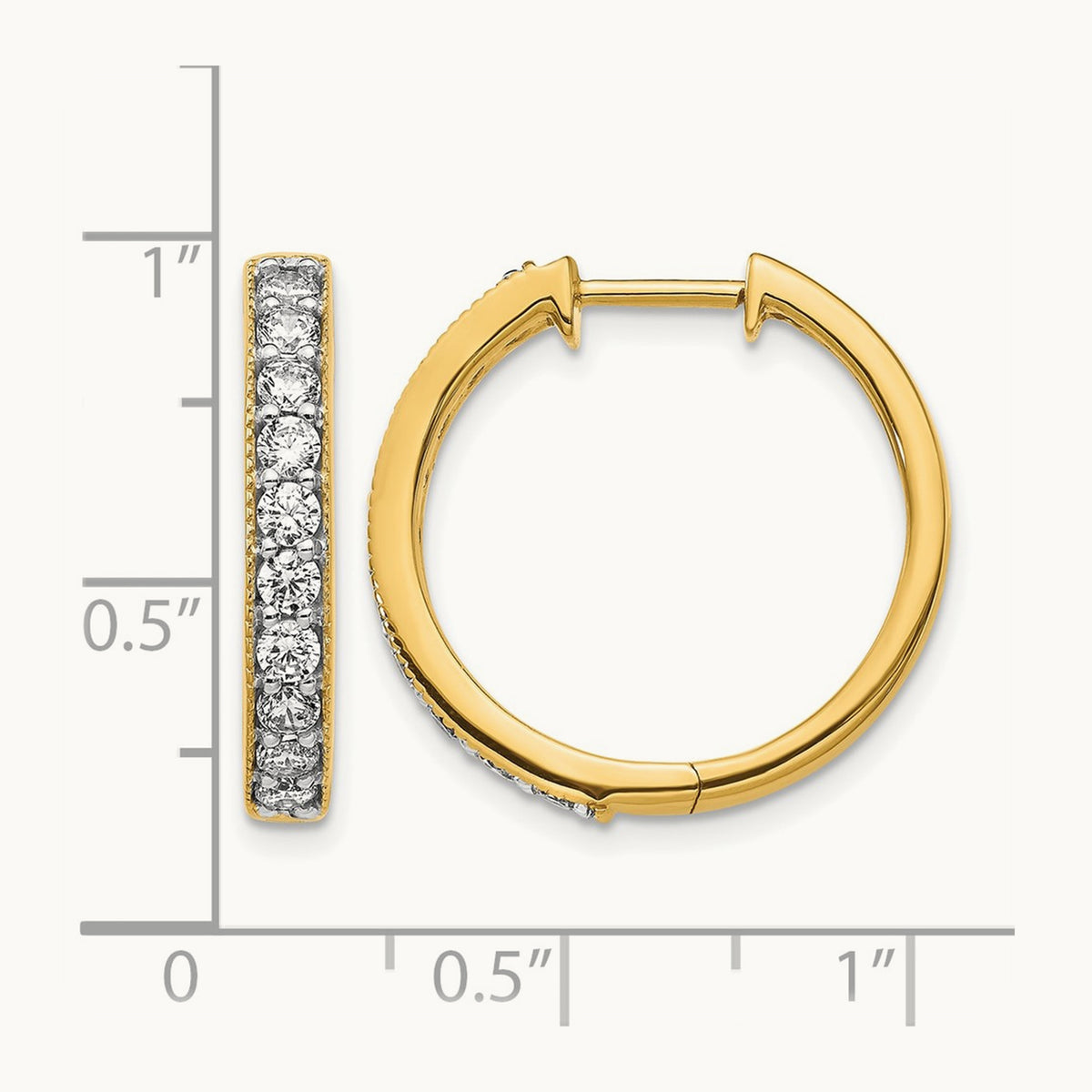 Diamond Milgrain Hinged Hoop Earrings — 14K Yellow Gold
