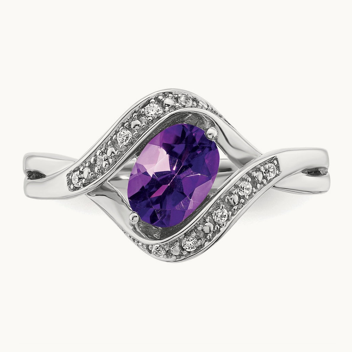 Oval Amethyst and Diamond Ring, 14K White Gold