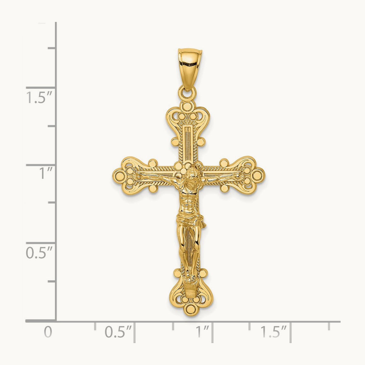 Engraved Crucifix Charm — 14K Yellow Gold, 44.8mm
