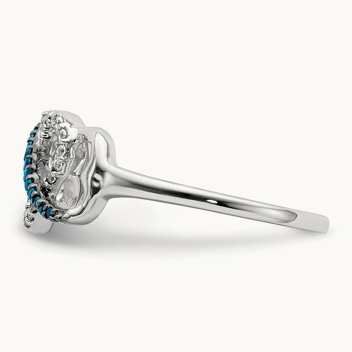 Blue and White Diamond Infinity and Heart Ring, 14K White Gold