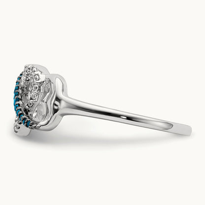 Blue and White Diamond Infinity and Heart Ring, 14K White Gold