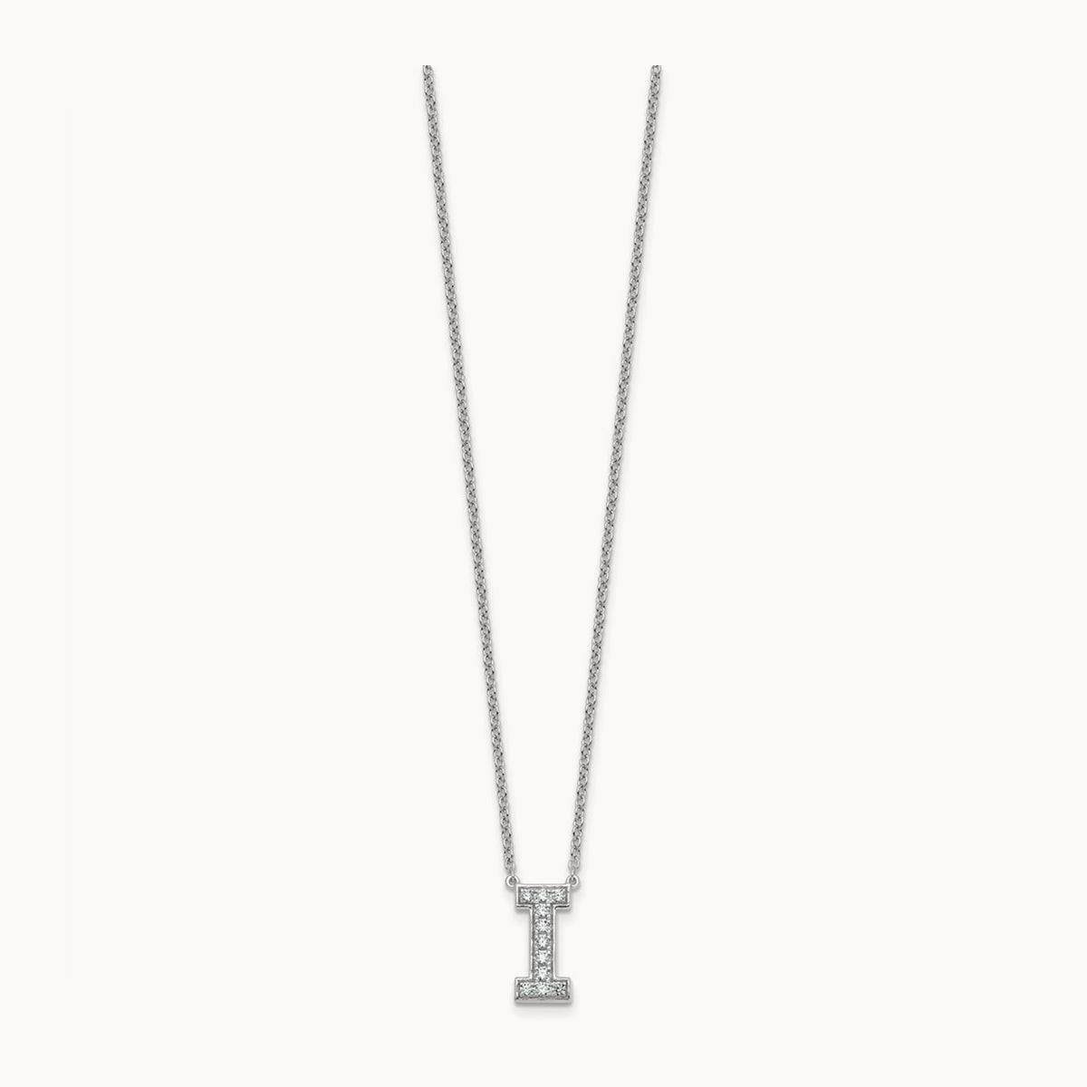 Initial Necklace — 14K White Gold, I, 1/4 ct