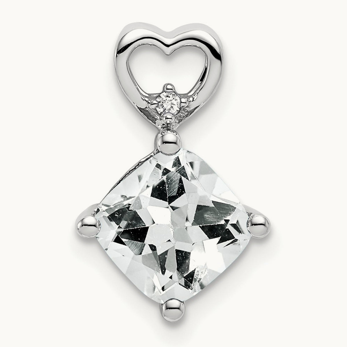 White Topaz and Diamond Heart Chain Slide, 14K White Gold