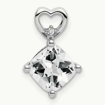 White Topaz and Diamond Heart Chain Slide, 14K White Gold