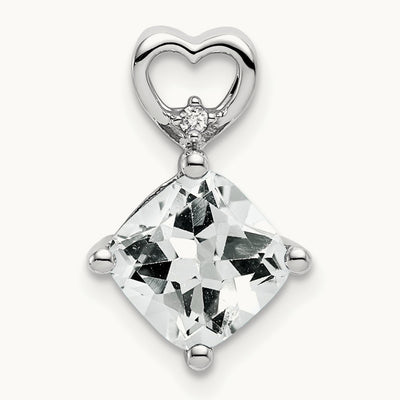 White Topaz and Diamond Heart Chain Slide, 14K White Gold