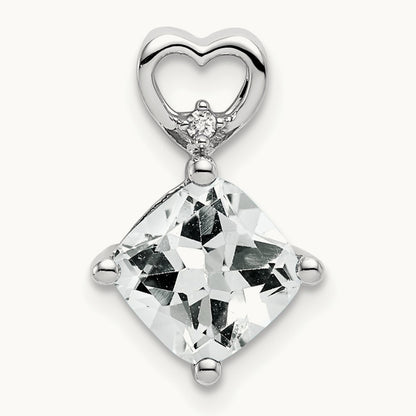 White Topaz and Diamond Heart Chain Slide, 14K White Gold