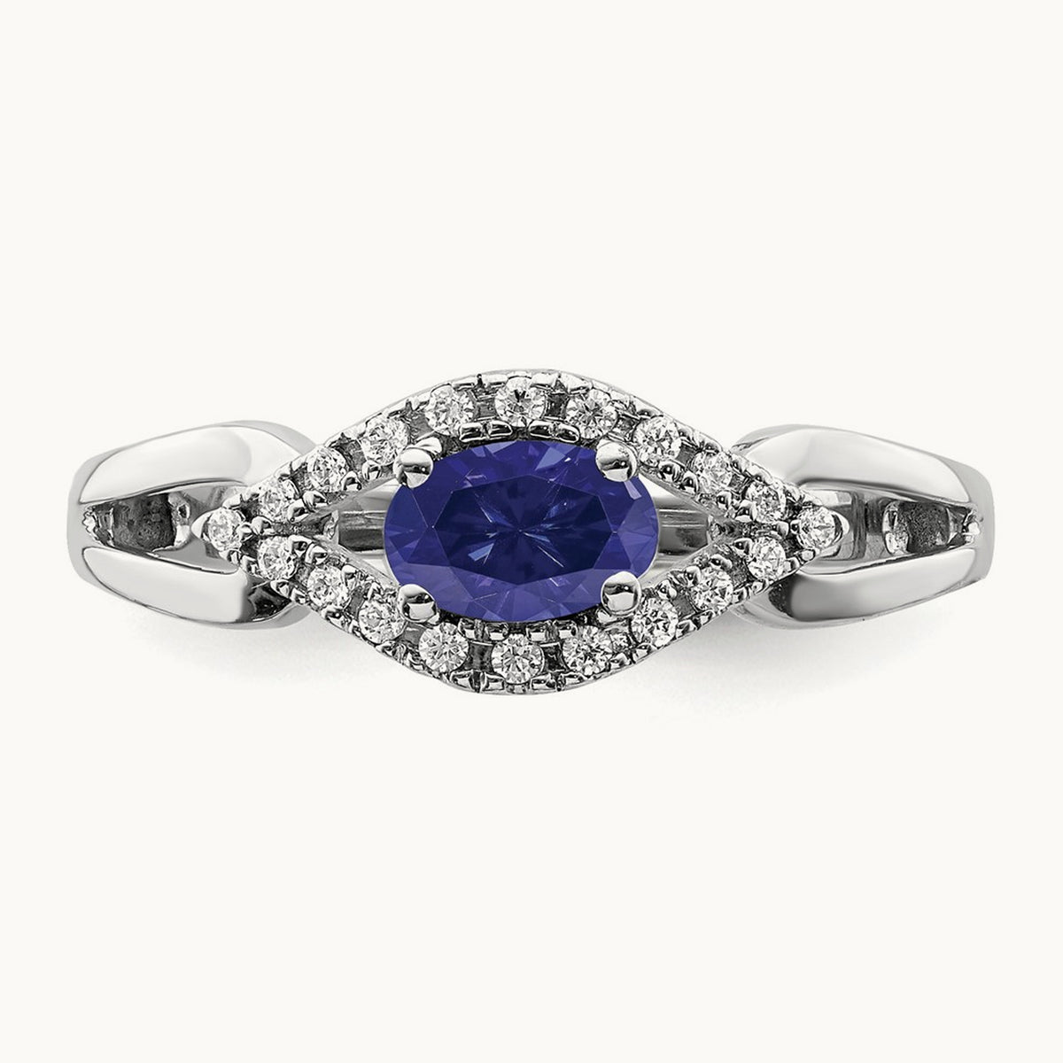 Created Blue Sapphire Ring — 14K White Gold, 7