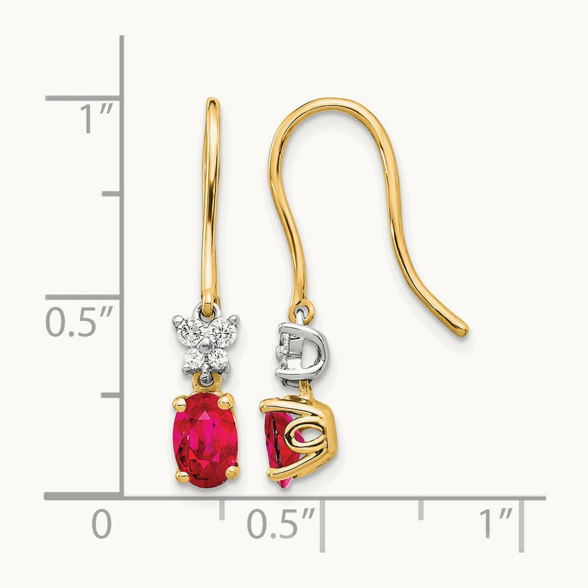 Diamond and Oval Ruby Earrings — 14K Two-Tone Gold
