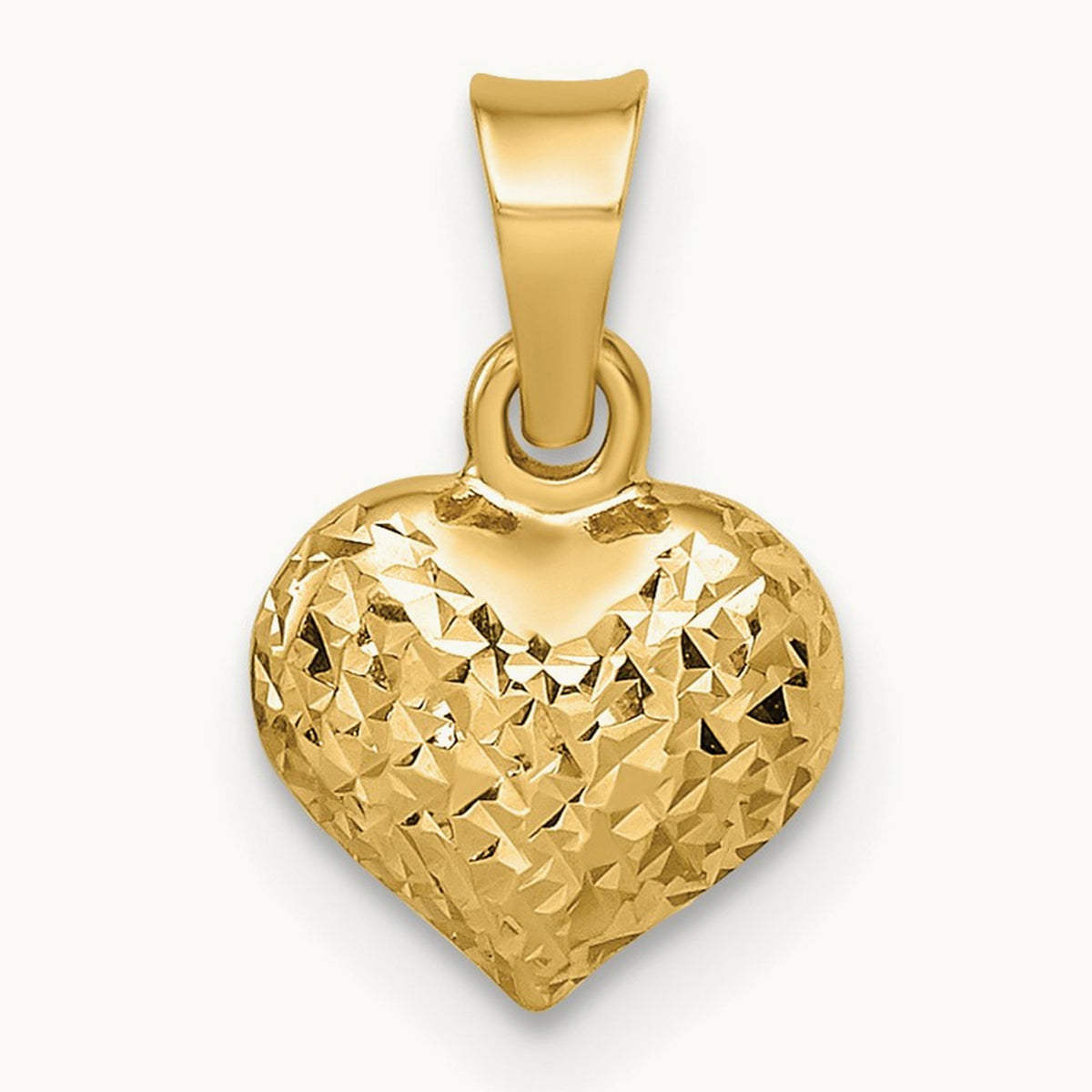 Polished Diamond-cut Small Puffed Heart Pendant, 14K