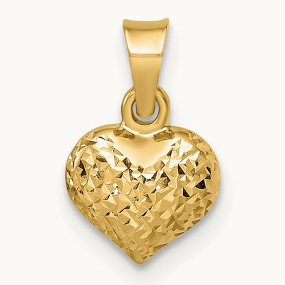 Polished Diamond-cut Small Puffed Heart Pendant, 14K