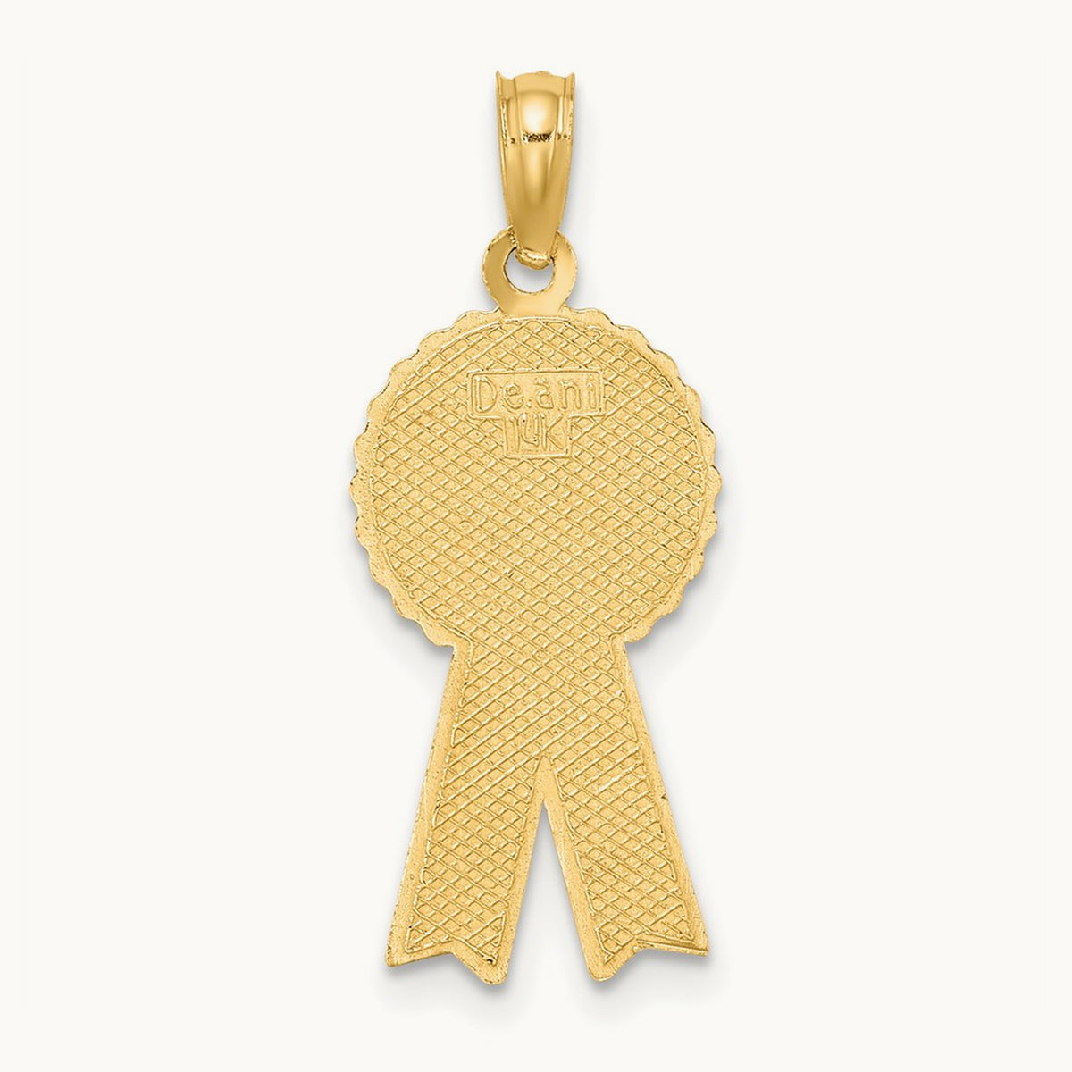 Enamel GREATEST MOM Pink RIBBON Charm, 14K