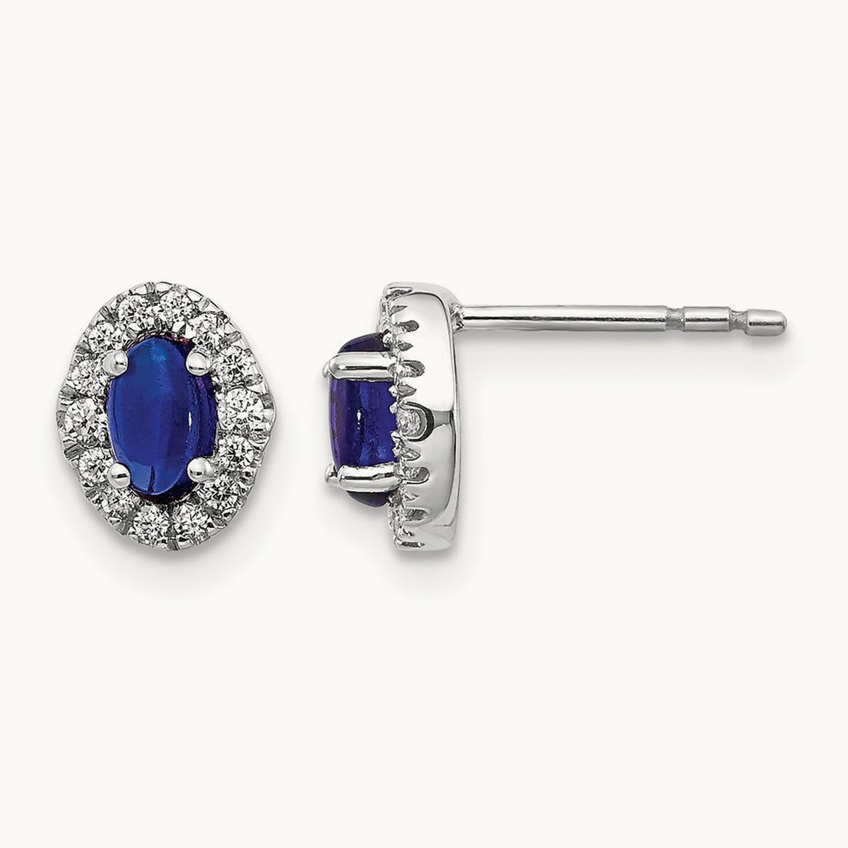 Created Sapphire Halo Post Earrings, 0.15 ct tw Lab-Grown Diamond