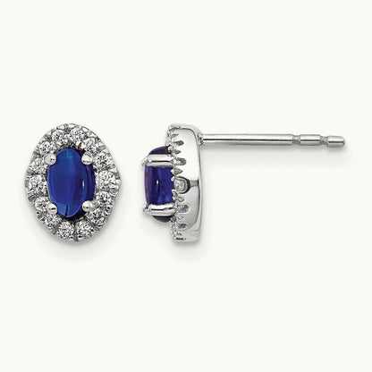 Created Sapphire Halo Post Earrings, 0.15 ct tw Lab-Grown Diamond