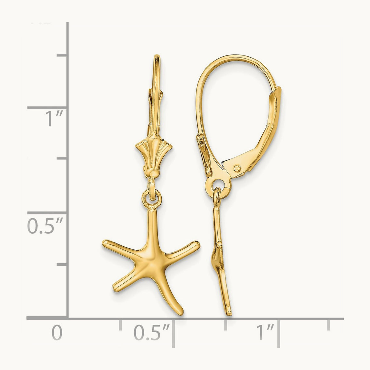 Mini Dancing Starfish Leverback Earrings, 14K