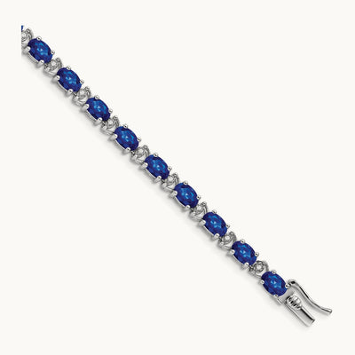 Oval Created Sapphire and Diamond Bracelet, 14K White Gold