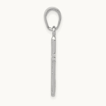 Polished Cross With Striped Border Pendant — 14K White Gold, 23mm