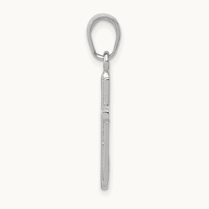 Polished Cross With Striped Border Pendant — 14K White Gold, 23mm