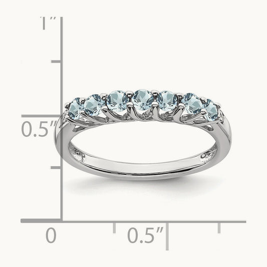 Aquamarine and Diamond 7-stone Ring, 14K White Gold