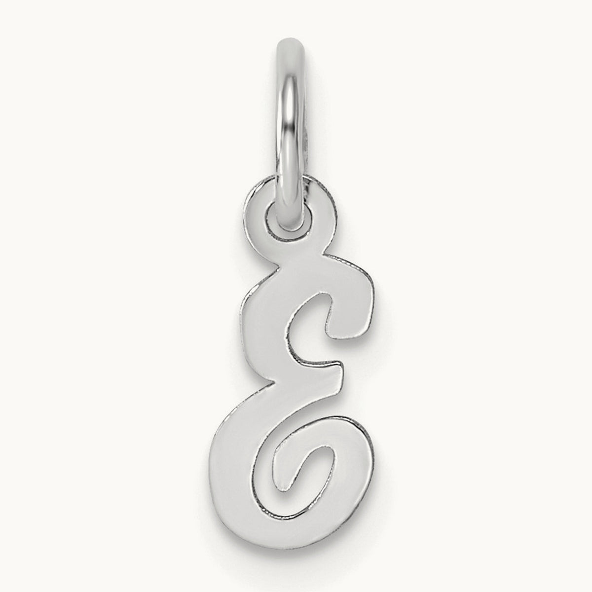 Small Script Letter E Initial Charm, 14K White Gold