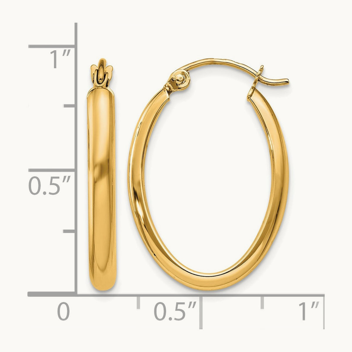 Polished Oval Tube Hoop Earrings — 14K Yellow Gold
