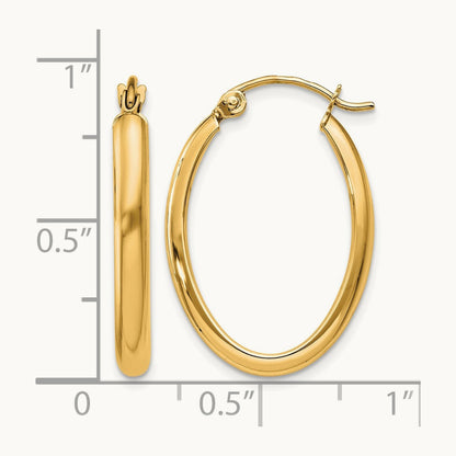 Polished Oval Tube Hoop Earrings — 14K Yellow Gold