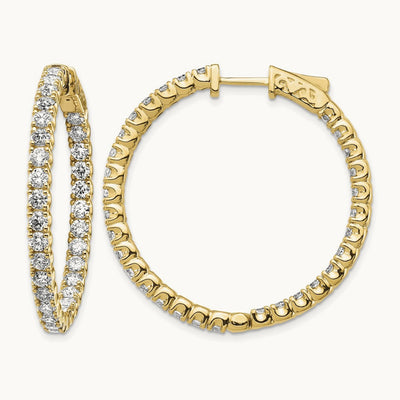 Diamond Round Hoop w/Safety Clasp Earrings, 14K