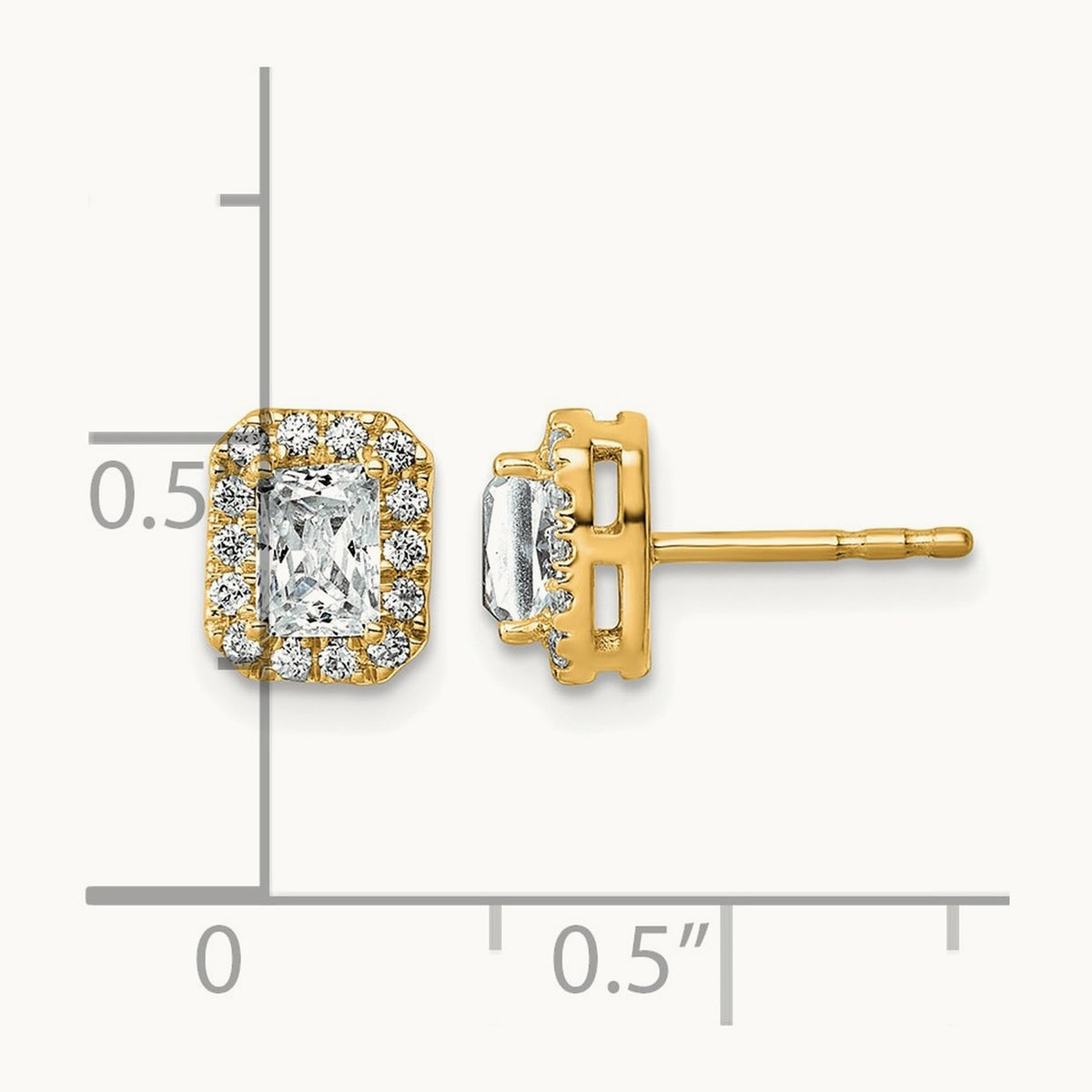 Radiant Halo Post Earrings, 0.50-8.50 ct tw Lab-Grown Diamond — 7/8 ct, 14K Yellow Gold