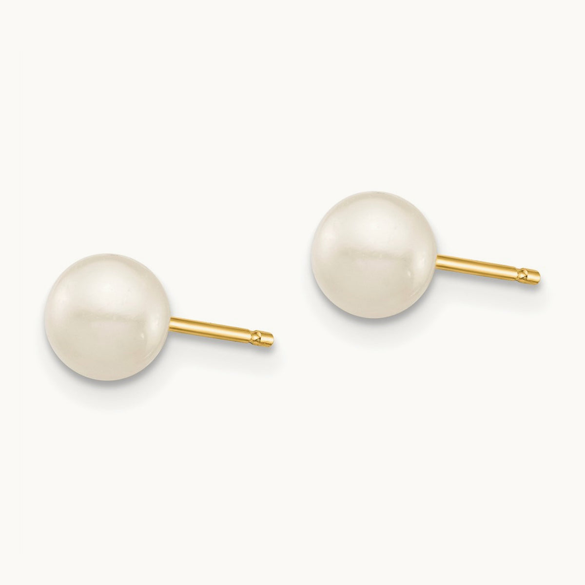 Madi K 5- White Round Freshwater Cultured Pearl Stud Post Earrings, 6mm, 14K