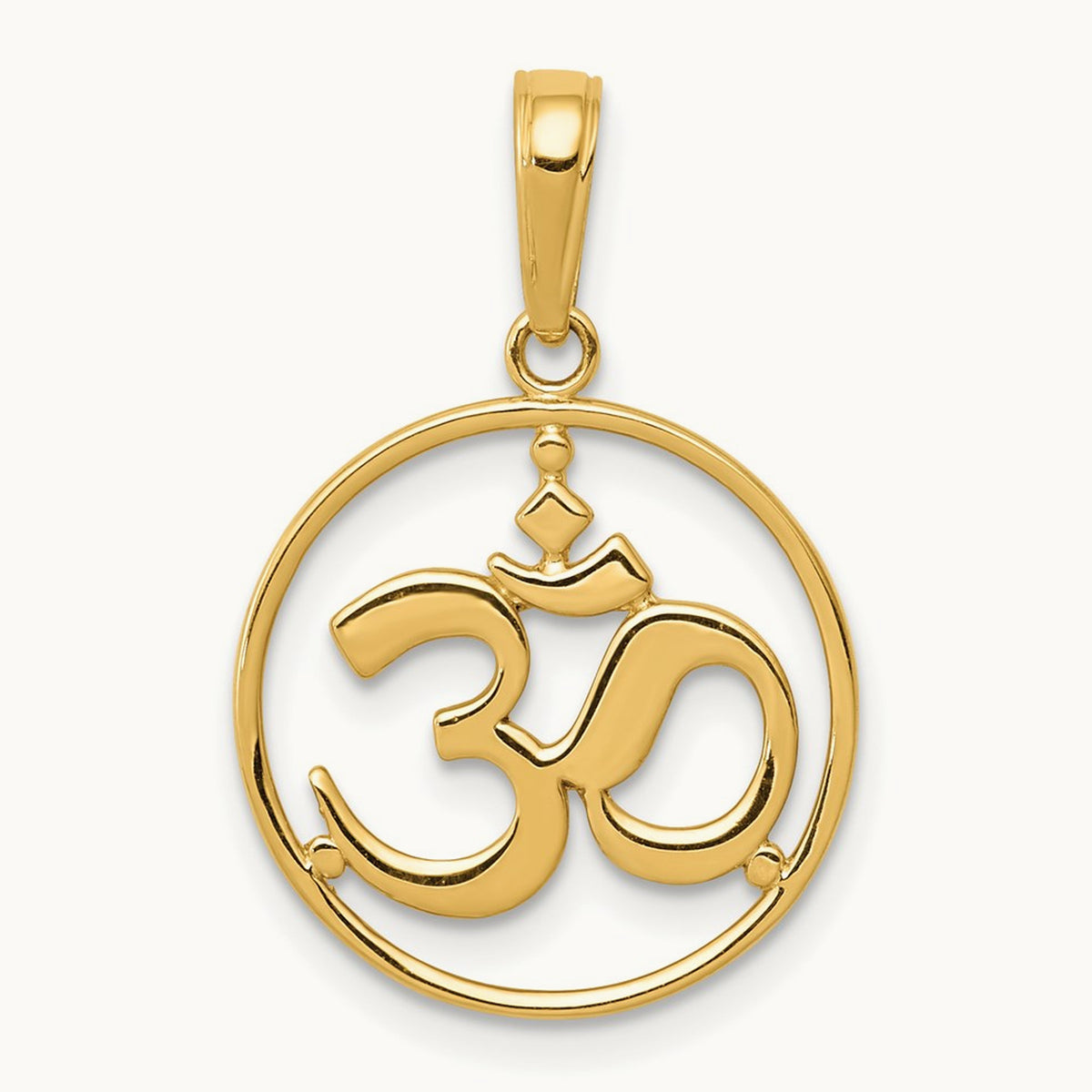 Cut-out Round Frame Yoga Om Symbol Pendant, 14K