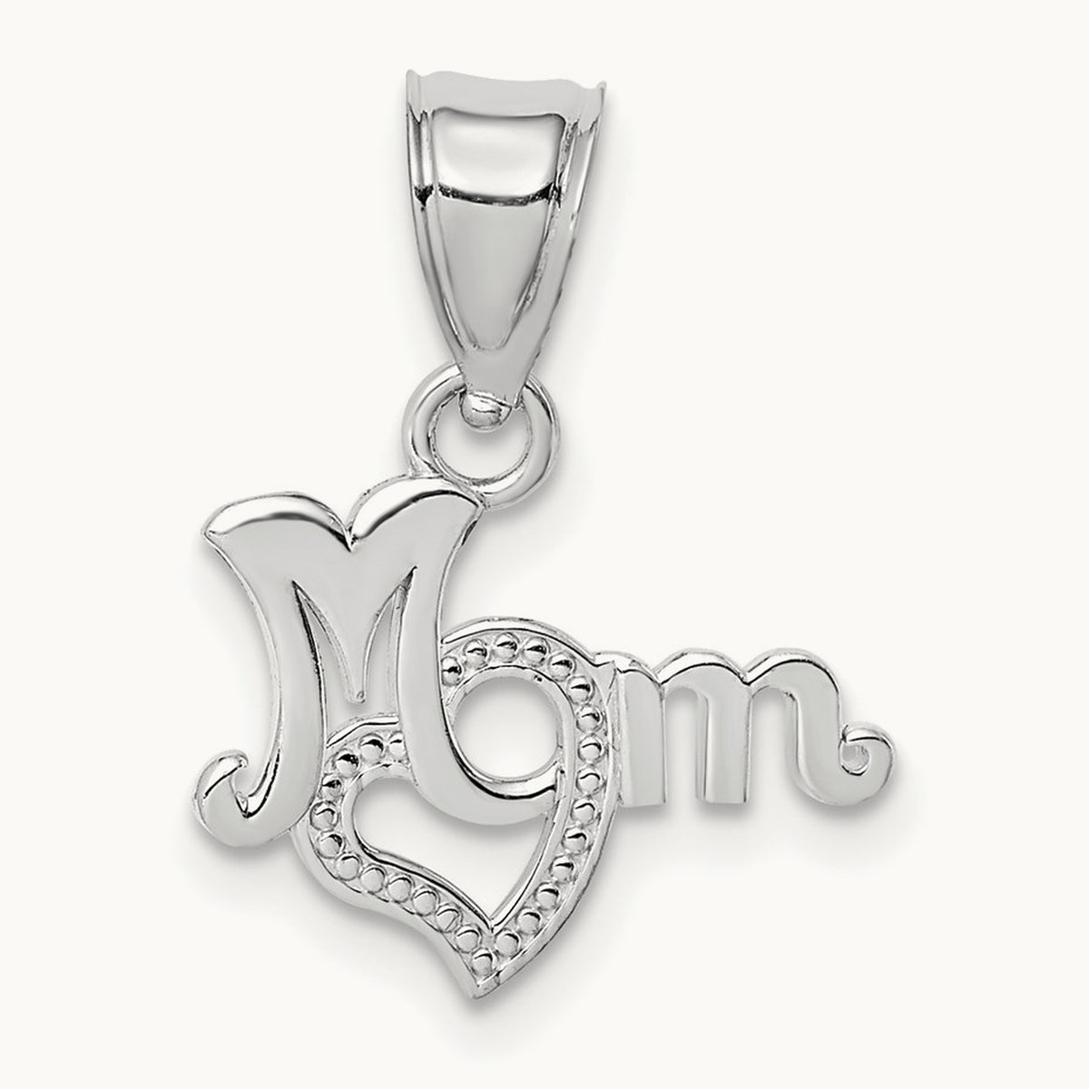 MOM with Heart Charm — 14K White Gold