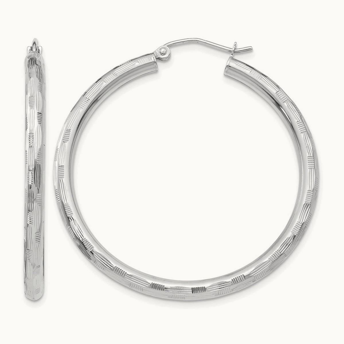 Diamond-cut Hoop Earrings, 14K White Gold