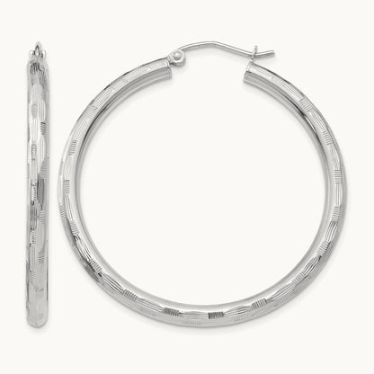 Diamond-cut Hoop Earrings, 14K White Gold
