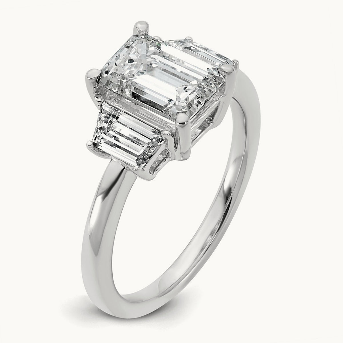 Emerald & Trapezoid Engagement Ring — 14K White Gold, 2 3/4 ct, 7
