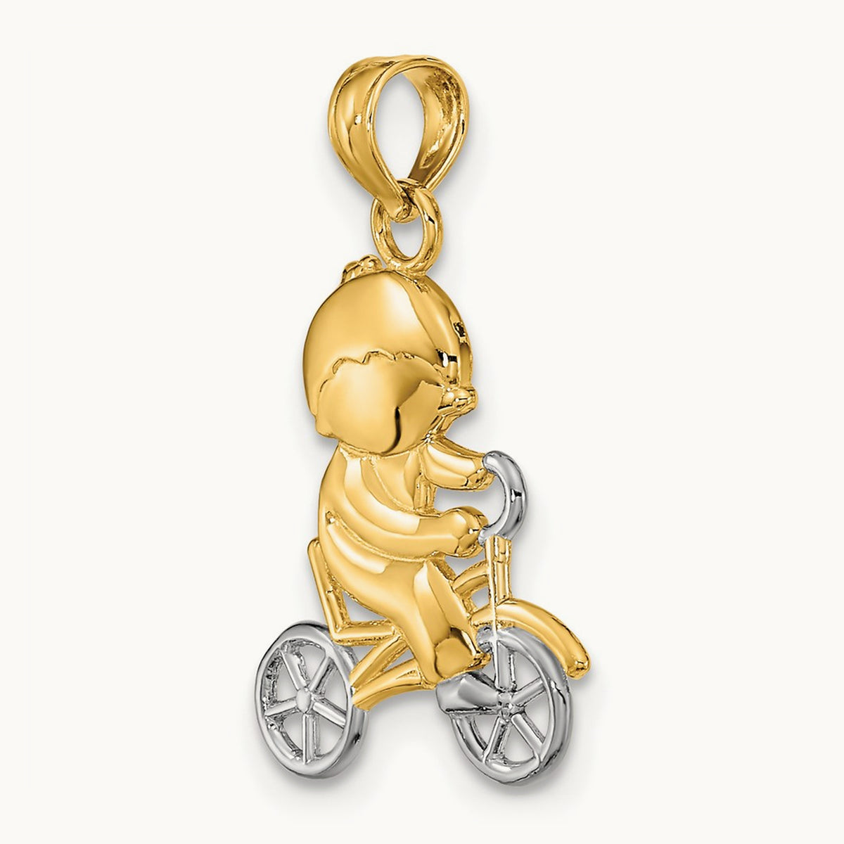 w/Rhodium Little Boy On Bicycle Charm, 14K