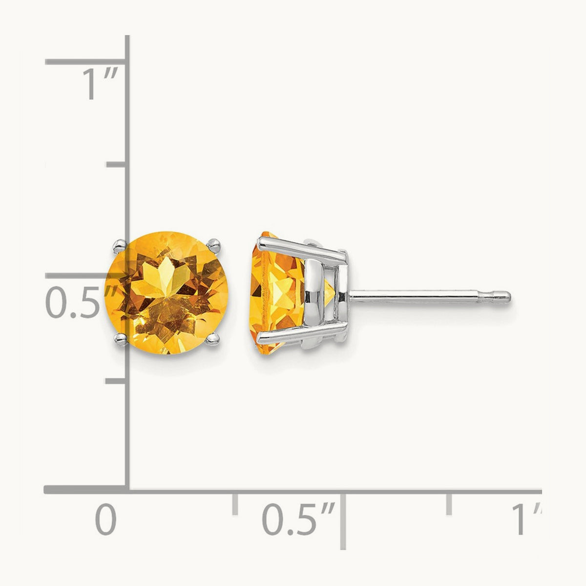 Citrine earring, 7mm, 14K White Gold