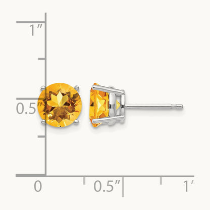 Citrine earring, 7mm, 14K White Gold