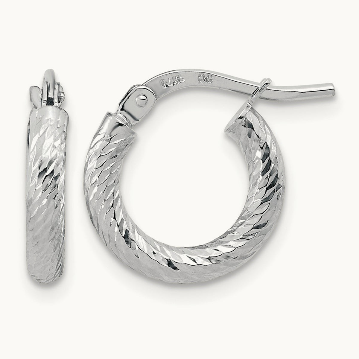 Polished Diamond-cut Hoop Earrings, 2.4mm, 14K White Gold