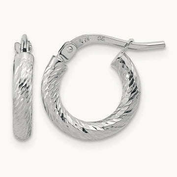 Polished Diamond-cut Hoop Earrings, 2.4mm, 14K White Gold