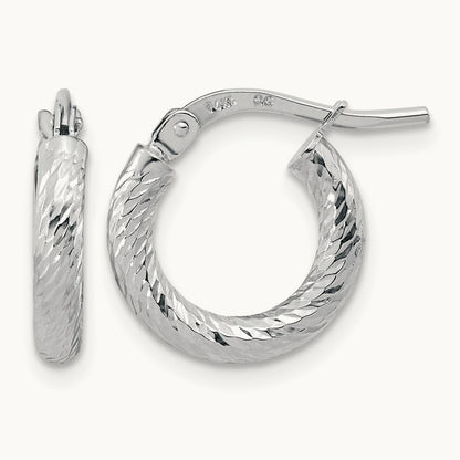 Polished Diamond-cut Hoop Earrings, 2.4mm, 14K White Gold